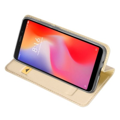 „Dux Ducis“ Skin serijos Xiaomi Redmi 6 auksinis odinis atverčiamas dėklas / Priedai.lt