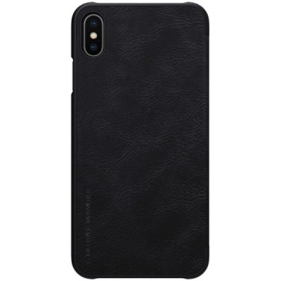 Prabangus „Nillkin“ Qin serijos juodas odinis atverčiamas Apple iPhone Xs Max dėklas / Priedai.lt