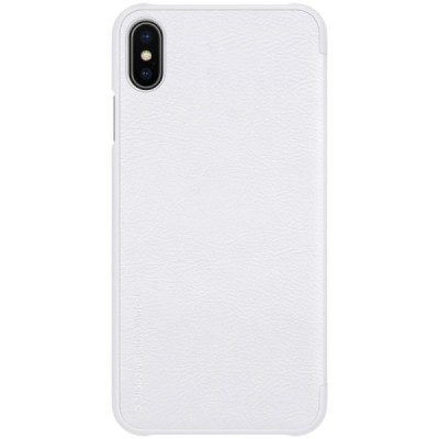 Prabangus „Nillkin“ Qin serijos baltas odinis atverčiamas Apple iPhone Xs Max dėklas / Priedai.lt