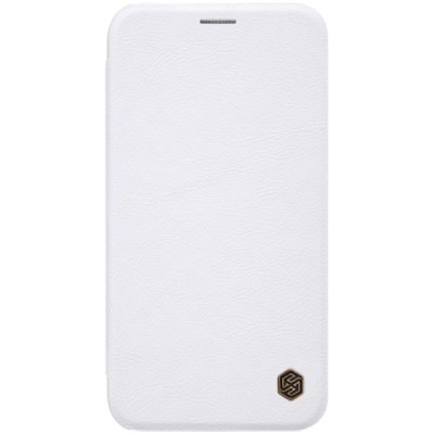 Prabangus „Nillkin“ Qin serijos baltas odinis atverčiamas Apple iPhone Xr dėklas / Priedai.lt