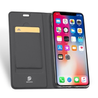 „Dux Ducis“ Skin serijos Apple iPhone Xs Max juodas odinis atverčiamas dėklas / Priedai.lt