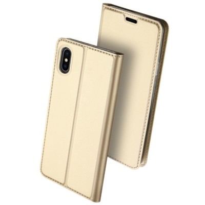 „Dux Ducis“ Skin serijos Apple iPhone Xs Max auksinis odinis atverčiamas dėklas / Priedai.lt