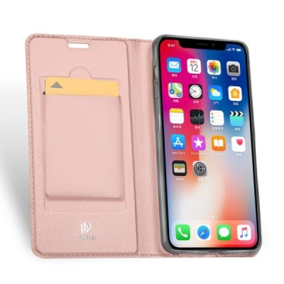 „Dux Ducis“ Skin serijos Apple iPhone Xr rožinis odinis atverčiamas dėklas / Priedai.lt