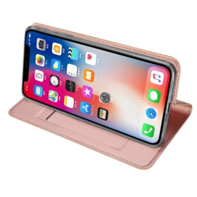 „Dux Ducis“ Skin serijos Apple iPhone Xr rožinis odinis atverčiamas dėklas / Priedai.lt