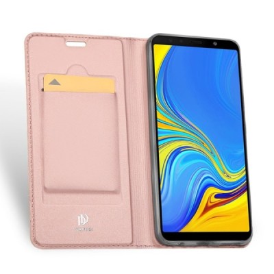 „Dux Ducis“ Skin serijos Samsung Galaxy A7 (2018) rožinis odinis atverčiamas dėklas / Priedai.lt