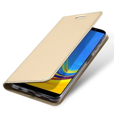 „Dux Ducis“ Skin serijos Samsung Galaxy A7 (2018) auksinis odinis atverčiamas dėklas / Priedai.lt