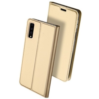 „Dux Ducis“ Skin serijos Samsung Galaxy A7 (2018) auksinis odinis atverčiamas dėklas / Priedai.lt