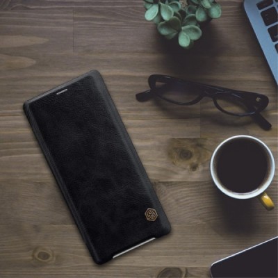 Prabangus „Nillkin“ Qin serijos juodas odinis atverčiamas Sony Xperia XZ3 dėklas - knygutė / Priedai.lt