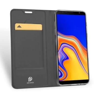 „Dux Ducis“ Skin serijos Samsung Galaxy J4+ juodas odinis atverčiamas dėklas / Priedai.lt