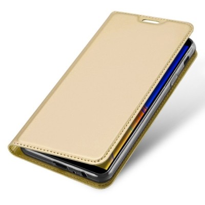 „Dux Ducis“ Skin serijos Samsung Galaxy J4+ auksinis odinis atverčiamas dėklas / Priedai.lt