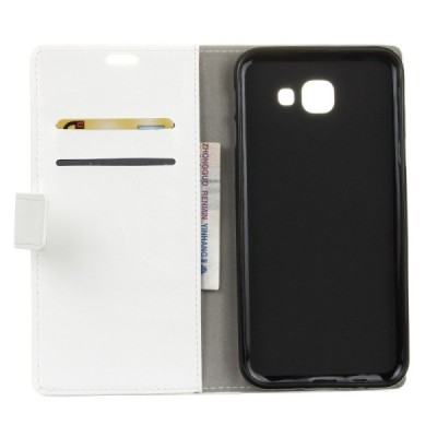 Samsung Galaxy J4+ atverčiamas baltas odinis dėklas - piniginė / Priedai.lt
