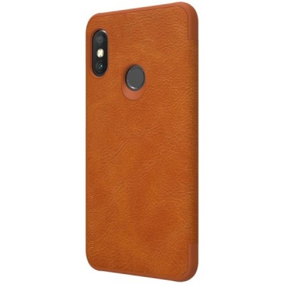 Prabangus „Nillkin“ Qin serijos rudas odinis atverčiamas Xiaomi Redmi 6 Pro (Mi A2 Lite) dėklas / Priedai.lt