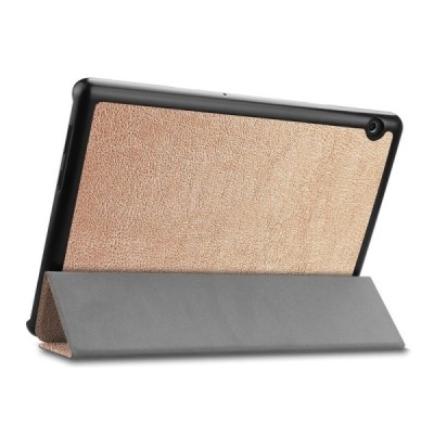 Huawei MediaPad T5 10 atverčiamas auksinis odinis dėklas - knygutė / Priedai.lt
