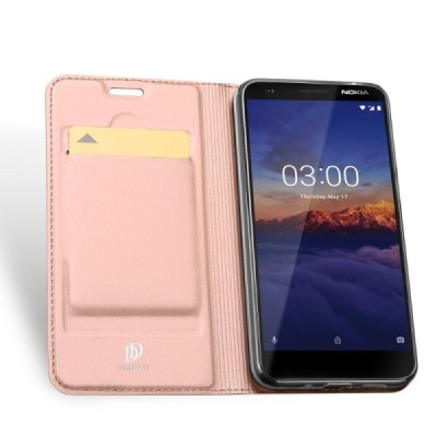 „Dux Ducis“ Skin serijos Nokia 3.1 (2018) rožinis odinis atverčiamas dėklas / Priedai.lt