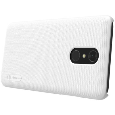 LG Q7 Nillkin Frosted Shield baltas plastikinis dėklas + apsauginė ekrano plėvelė / Priedai.lt