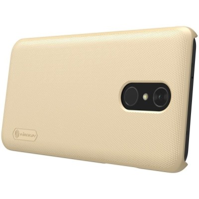 LG Q7 Nillkin Frosted Shield auksinis plastikinis dėklas + apsauginė ekrano plėvelė / Priedai.lt