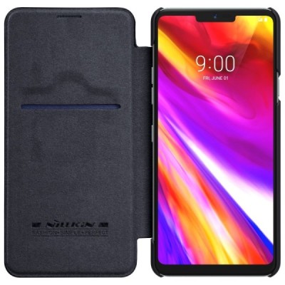 Prabangus „Nillkin“ Qin serijos juodas odinis atverčiamas LG G7 ThinQ dėklas / Priedai.lt