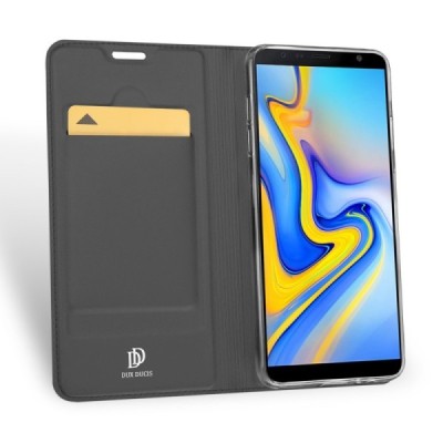 „Dux Ducis“ Skin serijos Samsung Galaxy J6+ 2018 (J610) juodas odinis atverčiamas dėklas / Priedai.lt