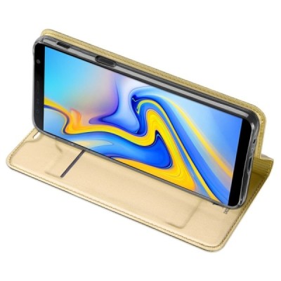 „Dux Ducis“ Skin serijos Samsung Galaxy J6+ 2018 (J610) auksinis odinis atverčiamas dėklas / Priedai.lt