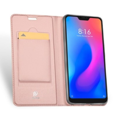 „Dux Ducis“ Skin serijos Xiaomi Redmi 6 Pro (Mi A2 Lite) rožinis odinis atverčiamas dėklas / Priedai.lt