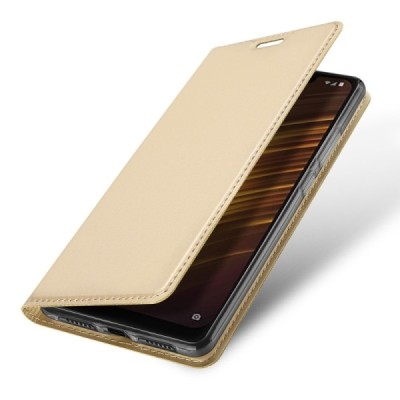„Dux Ducis“ Skin serijos Xiaomi Pocophone F1 auksinis odinis atverčiamas dėklas / Priedai.lt