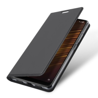 „Dux Ducis“ Skin serijos Xiaomi Pocophone F1 juodas odinis atverčiamas dėklas / Priedai.lt