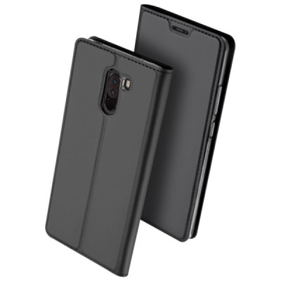 „Dux Ducis“ Skin serijos Xiaomi Pocophone F1 juodas odinis atverčiamas dėklas / Priedai.lt