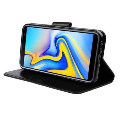 Samsung Galaxy J6+ 2018 (J610) „Diary“ atverčiamas juodas odinis dėklas - piniginė / Priedai.lt