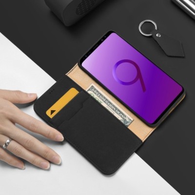 „Dux Ducis“ Wish serijos Samsung Galaxy S9 (G960) juodas odinis atverčiamas dėklas / Priedai.lt