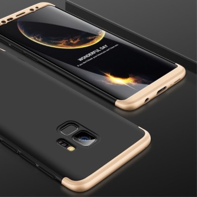 „Thin Fit 360“ plastikinis Samsung Galaxy S9 (G960F) juodas dėklas - nugarėlė aukso spalvos apvadais / Priedai.lt