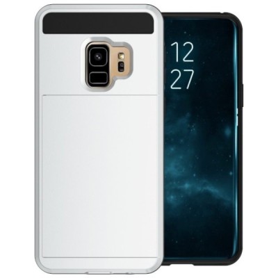 „Sliding“ Card Holder Samsung Galaxy S9 (G960) sidabrinis kieto silikono dėklas / Priedai.lt