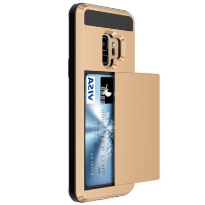 „Sliding“ Card Holder Samsung Galaxy S9 (G960) auksinis kieto silikono dėklas / Priedai.lt