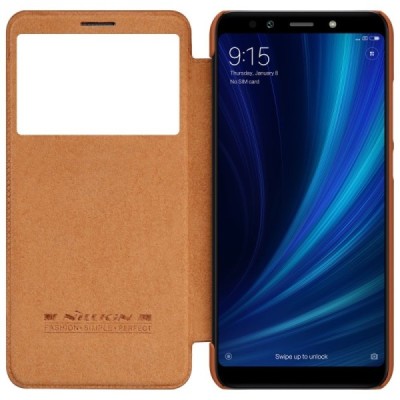 Prabangus „Nillkin“ Qin serijos rudas odinis atverčiamas Xiaomi Mi 6X (Xiaomi Mi A2) dėklas / Priedai.lt