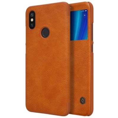 Prabangus „Nillkin“ Qin serijos rudas odinis atverčiamas Xiaomi Mi 6X (Xiaomi Mi A2) dėklas / Priedai.lt