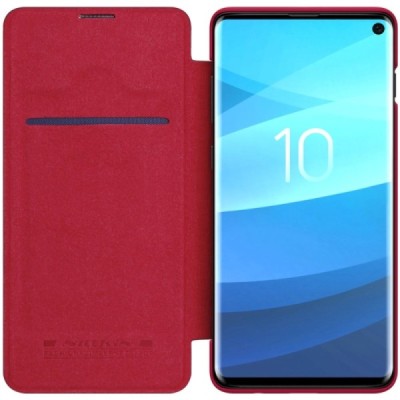 Prabangus „Nillkin“ Qin serijos raudonas odinis atverčiamas Samsung Galaxy S10 (G973) dėklas / Priedai.lt