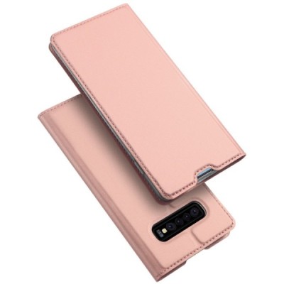 „Dux Ducis“ Skin serijos Samsung Galaxy S10 (G973) rožinis odinis atverčiamas dėklas / Priedai.lt