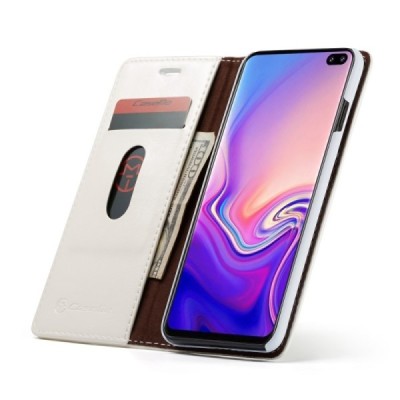 Samsung Galaxy S10 (G973) „CaseMe“ solidus atverčiamas baltas odinis dėklas - knygutė / Priedai.lt
