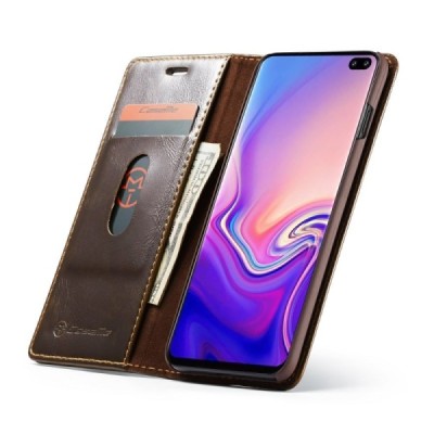 Samsung Galaxy S10 (G973) „CaseMe“ solidus atverčiamas rudas odinis dėklas - knygutė / Priedai.lt