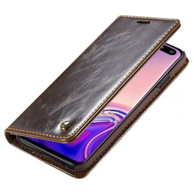 Samsung Galaxy S10 (G973) „CaseMe“ solidus atverčiamas rudas odinis dėklas - knygutė / Priedai.lt