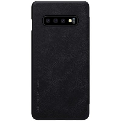 Prabangus „Nillkin“ Qin serijos juodas odinis atverčiamas Samsung Galaxy S10+ (G975) dėklas / Priedai.lt
