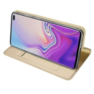 „Dux Ducis“ Skin serijos Samsung Galaxy S10+ (G975) auksinis odinis atverčiamas dėklas / Priedai.lt