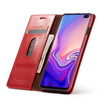 Samsung Galaxy S10+ (G975) „CaseMe“ solidus atverčiamas raudonas odinis dėklas - knygutė / Priedai.lt