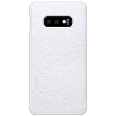 Prabangus „Nillkin“ Qin serijos baltas odinis atverčiamas Samsung Galaxy S10e (G970) dėklas / Priedai.lt