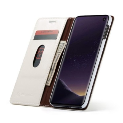 Samsung Galaxy S10e (G970) „CaseMe“ solidus atverčiamas baltas odinis dėklas - knygutė / Priedai.lt