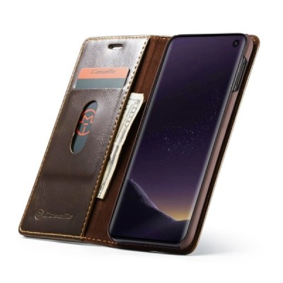 Samsung Galaxy S10e (G970) „CaseMe“ solidus atverčiamas rudas odinis dėklas - knygutė / Priedai.lt