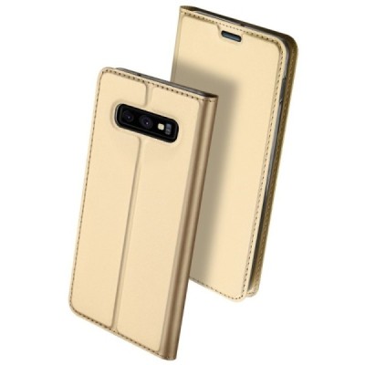 „Dux Ducis“ Skin serijos Samsung Galaxy S10e (G970) auksinis odinis atverčiamas dėklas / Priedai.lt