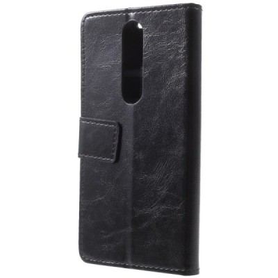 Nokia 5.1 Plus (2018) atverčiamas juodas odinis dėklas, knygutė - piniginė / Priedai.lt