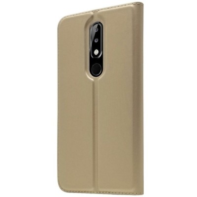 „Dux Ducis“ Skin serijos Nokia 5.1 Plus (2018) auksinis odinis atverčiamas dėklas / Priedai.lt