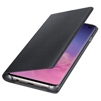 Samsung Galaxy S10 (G973) originalus Led View Cover atverčiamas juodas odinis dėklas - piniginė / Priedai.lt