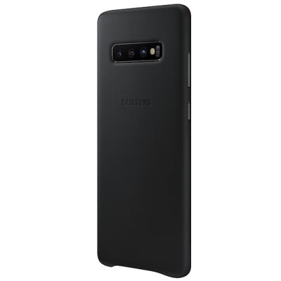 Samsung Galaxy S10+ (G975) Leather Cover juodas odinis dėklas / Priedai.lt